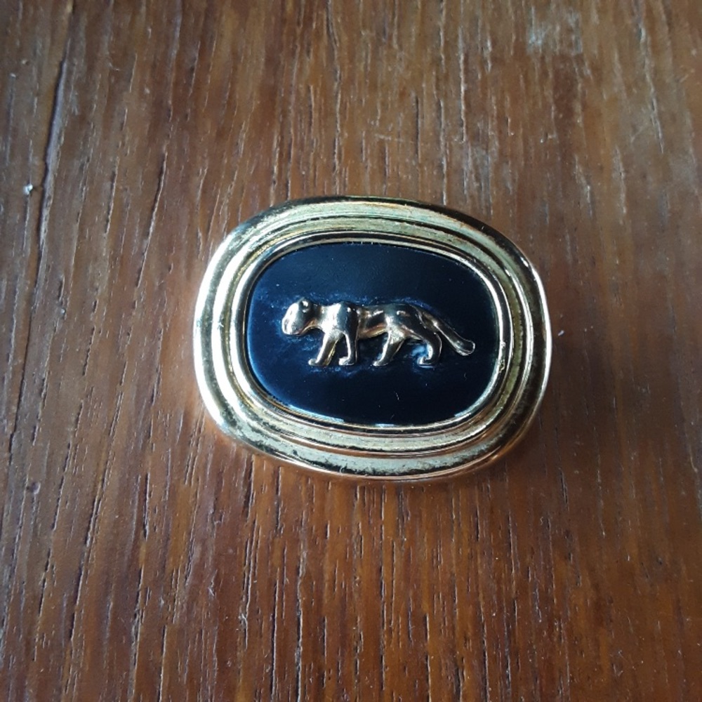 🐈💎 Black + Gold Tone Big Cat Designer Pin / Jewelry Pin 💎🐈‍⬛